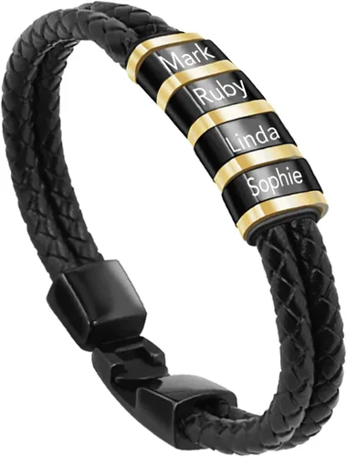 Miniatura 37 de Pulseras de cuero personalizadas para hombre con 1-6 nombres, pulsera trenzada personalizada con cuentas para papá, marido, día del padre, San