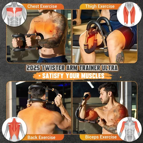 Miniatura 9 de Entrenador de Brazo Twister, 6 Niveles de Resistencia Ajustables (30-120 lb) Ejercitador de Brazo y Pecho Twister con 4 Resortes y Póster