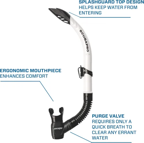 Miniatura 4 de SCUBAPRO Escape semi-seco Snorkel, con válvula de purga y diseño de tapa de barril de protección contra salpicaduras Blanco