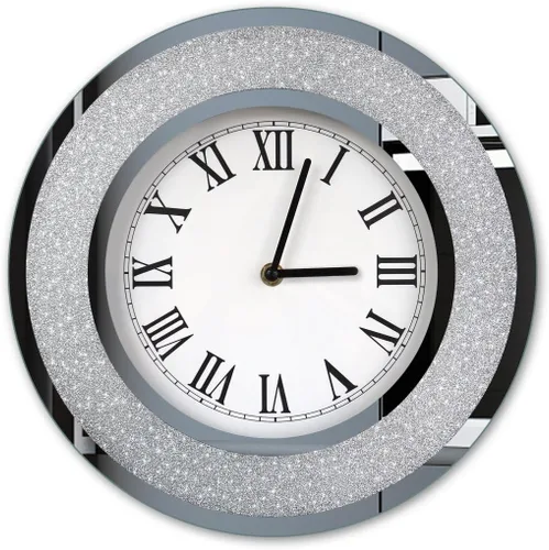 Miniatura 2 de DMDFIRST Reloj de Espejo Redondo Plateado Brillante de 12 pulgadas. Reloj de Pared Espejado Glamoroso Centelleante Brillante para Decoración
