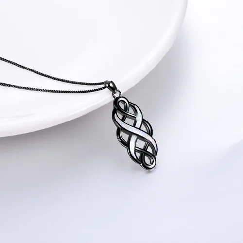 Miniatura 5 de YFN Collar con colgante de ópalo creado con nudo celta irlandés, collares negros de plata esterlina para mujeres y hombres de 18 pulgadas