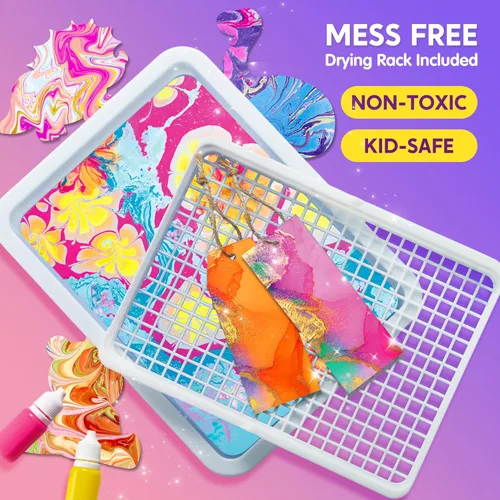 Miniatura 2 de Klever Kits Pintura de mármol para niños, pintura de mármol de agua dorada metálica, arte, artes y manualidades para niñas y niños de 6 a 12 años