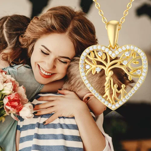 Miniatura 6 de Blocaci Collares de oro de 14 quilates para madre e hijo, collar con colgante de árbol de la vida, joyería con moissanita, regalos para mujeres