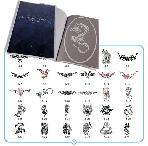 Miniatura 4 de 100 plantillas de tatuaje temporales reutilizables para aerógrafo para rostro, cuerpo, pintura, arte, pasatiempos. LIBRO 2