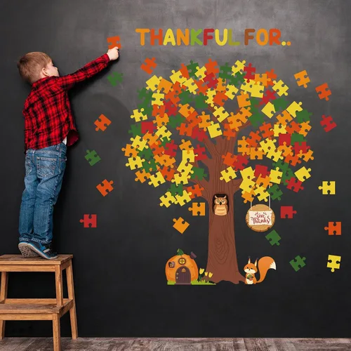 Miniatura 7 de Pajean Decoraciones de Tablero de Anuncios de Aula de Acción de Gracias Tablero de Anuncios Árbol Conjunto de Árbol de Otoño Decoraciones de Aula