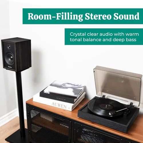Miniatura 3 de Electrohome Montrose Record Player Stereo System, 4" Bluetooth Powered Bookshelf Speakers, Belt-Drive Turntable with Audio-Technica Stylus, Speed