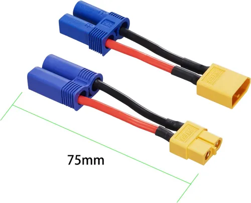 Miniatura 2 de 4 piezas XT60 a EC5 macho hembra adaptador, XT60 a macho hembra EC5 adaptador de conector con cables de 50mm 14AWG para conectores de batería RC