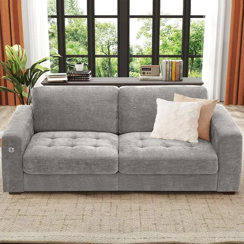 Miniatura 10 de Ihanherry Sofá moderno de 92 pulgadas para sala de estar, sofá de chenilla de asiento profundo con puerto de carga rápida y cojines lavables Verde