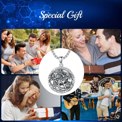 Miniatura 109 de CEKAMA - Collar de plata de ley 925 con dije de amuleto para hombres y mujeres, con cadena de 0.098 in, 22 pulgadas + 2 pulgadas