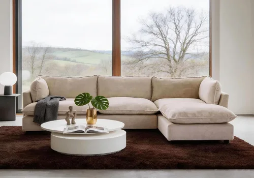 Iroomy Oversized Modular Sectional Sofa, Chenille Cloud Couch, Deep Comfy Seat, 4-Seater Sofas, Couches, Living Room, Beige