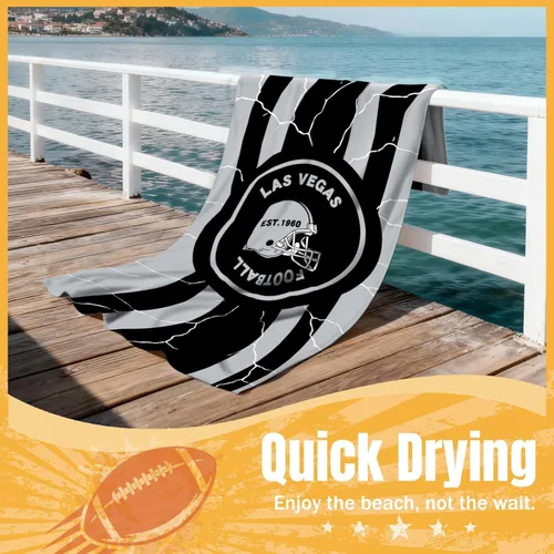 Miniatura 4 de Football Fan Thin Lightweight Microfiber Beach Towel Las Vegas City Themed Large Absorbent Oversized Towels Men Women Stuff Raiders Team Dad Husband