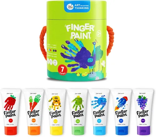 Jar Melo Pinturas de dedos lavables para niños pequeños, 7 colores de gran capacidad (2.1 onzas líquidas), pintura de bebé no tóxica para manos y