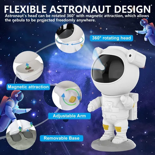 Miniatura 4 de Proyector de Galaxia de Astronauta para Dormitorio, Proyector de Estrellas Ajustable 360° con Control Remoto y Temporizador, Lámpara de Luz