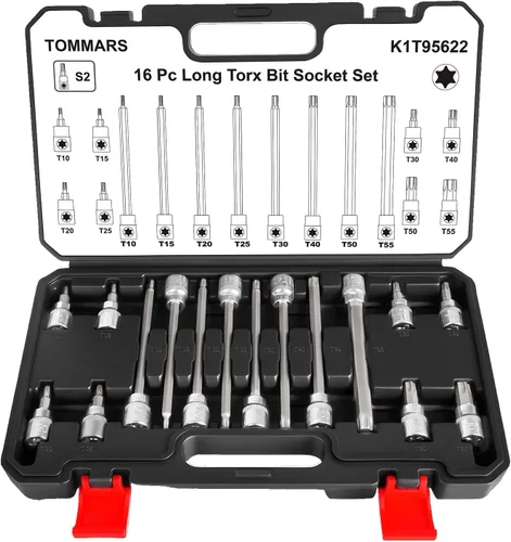 Miniatura 9 de TOMMARS Juego de 60 piezas de enchufes de brocas Torx Master y juego de enchufes externos de 1/4", 3/8", 1/2" de transmisión, brocas de acero S2
