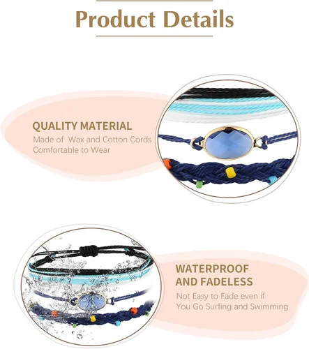 Miniatura 6 de Hicarer 21 pulseras de olas surfistas ajustables e impermeables hechas a mano para la amistad, joyería para mujer