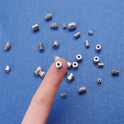 Miniatura 5 de PH PandaHall 500 cuentas espaciadoras de columna, espaciadores de metal de tubo de 10 estilos, cuentas de plata antigua, espaciadores de aleación