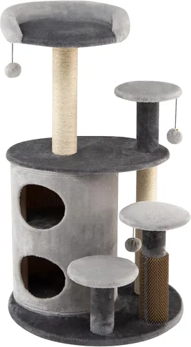 Miniatura 9 de Tangkula Árbol para gatos de interior, torre para gatos de varios niveles de 40 pulgadas con postes rascadores, percha superior, bolas de piel