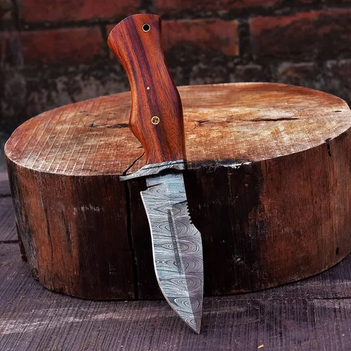 Miniatura 5 de 10 "hecho a mano forjado de acero de Damasco caza supervivencia desollar bushcraft cuchillo EDC Horizontal llevar vaina