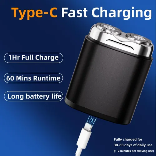 Miniatura 5 de Mini afeitadora eléctrica de doble cabeza, maquinilla de afeitar eléctrica portátil para hombres, tamaño de bolsillo, lavable, doble cabeza