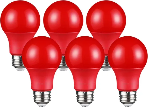 TORCHSTAR Bombillas LED A19 rojas, bombilla base E26, bombillas de colores de 8 W 120 V para accesorios de iluminación de interiores y exteriores,