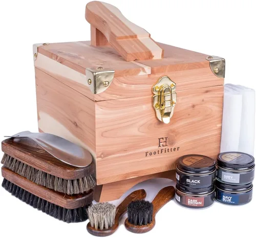 Miniatura 9 de FootFitter Juego de brillo de zapatos con caja de almacenamiento de cedro Grand, cremas polacas, caja de valet y herramientas de cuidado de zapatos