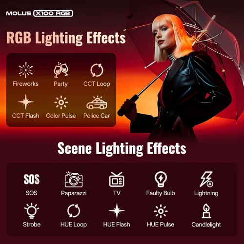 Miniatura 9 de ZHIYUN MOLUS X100 RGB PRO 100W Luz de Vídeo [Oficial] V2 Versión Mejorada Iluminación Profesional para Fotografía Portátil Salida Continua