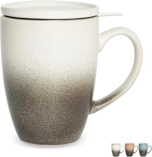 Miniatura 6 de Bosmarlin Taza de té de cerámica mate con infusor y tapa, 13.5 onzas, taza de té suelta, apta para lavavajillas y microondas (azul oscuro)