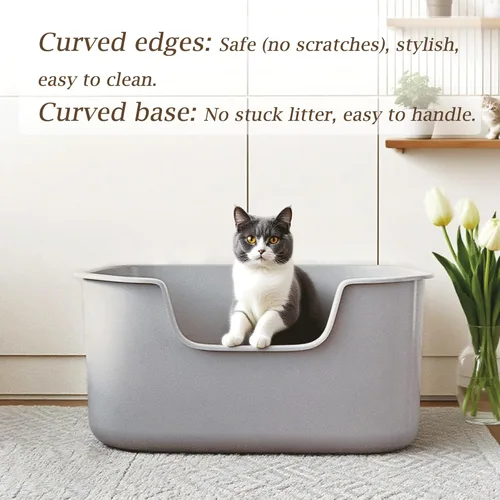Miniatura 6 de Caja de arena grande para gatos con lados altos, cajas para gatos de interior, bandeja de arena de entrada lateral, fácil limpieza, resistente a