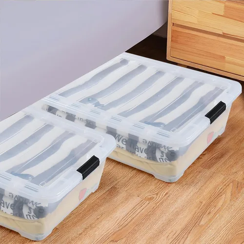 Miniatura 19 de Zopnny Contenedor organizador de plástico de 25 cuartos de galón para debajo de la cama, con tapas seguras y hebillas duraderas, transparente
