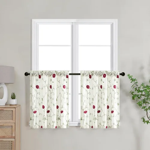 Miniatura 31 de VOGOL - Cenefa de cortinas bordadas con vides, cenefa con bolsillo para ventanas, 52 x 18 pulgadas, verde pasto