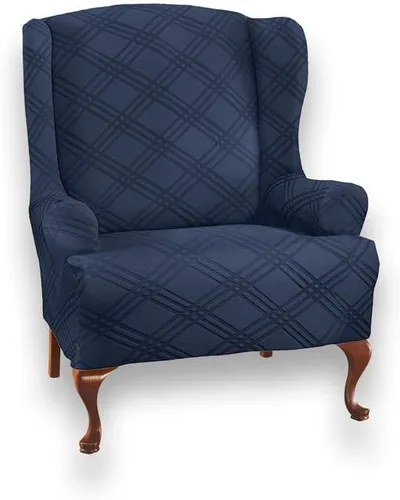 Collections Etc Funda elástica para muebles de doble diamante, color azul marino, silla de ala