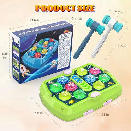 Miniatura 4 de Juego de Golpear Topos para niños pequeños, juguetes para niños y niñas de 3, 4, 5, 6 años, juguetes educativos interactivos de golpeo con 2 Verde