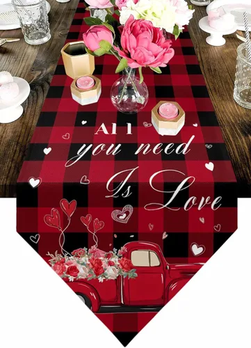 Miniatura 13 de Camino de mesa de corazón de amor para el día de San Valentín, camino de mesa de arpillera antideslizante, decoración retro de lino para casa