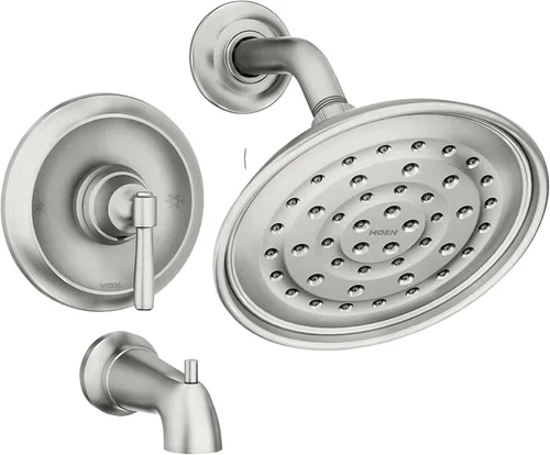 Miniatura 10 de Moen Halle Spot Resist Níquel Cepillado Juego de Accesorios de Grifo de Ducha con Cabezal de Ducha Ancho y Mango de Palanca con Válvula Posi-Temp