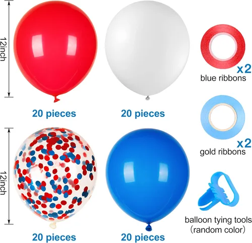 Miniatura 4 de JOYYPOP 80 globos patrióticos rojos, blancos y azules de 12 pulgadas con globos de confeti para decoraciones del 4 de julio, Día