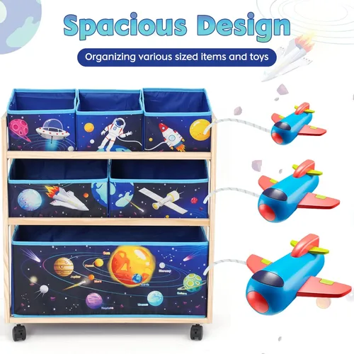 Miniatura 5 de Jomifin Organizador de almacenamiento de juguetes para niños con ruedas, carrito rodante con 6 contenedores de almacenamiento extraíbles para Azul