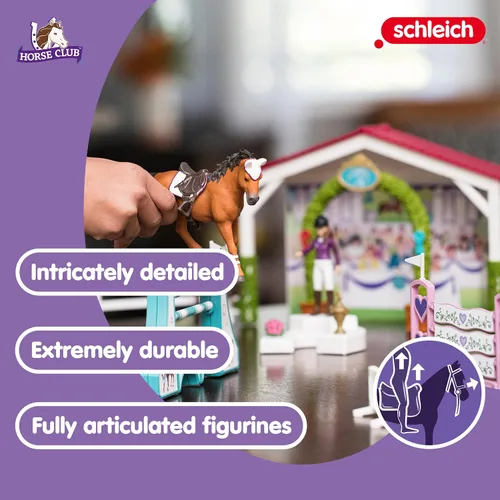 Miniatura 3 de Schleich Horse Club — juego de 86 piezas para torneo de amistad, juego de caballos con figura de yegua árabe y 2 muñecas, juguetes de caballos