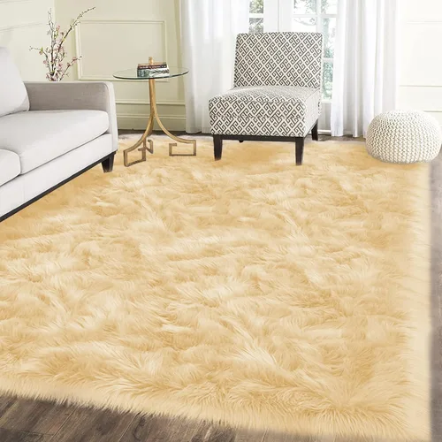 Miniatura 50 de Latepis - Tapete rectangular de piel sintética tipo lana de oveja suave, esponjosa y lavable para sala de estar, dormitorio, sala de juegos o Blanco