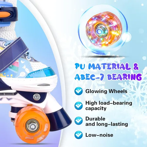 Miniatura 3 de Patines de Cuatro Ruedas para Niños de 5 6 8 12 Años 4 Tallas Ajustables Patines Quad para Niñas Niños Pequeños con Ruedas que se Iluminan Mejor