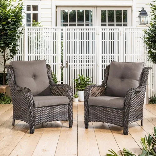 Miniatura 18 de Belord Juego de muebles de exterior, sillas de mimbre para patio, muebles de ratán de 3 piezas con mesa auxiliar, juegos de sillas bistró de patio