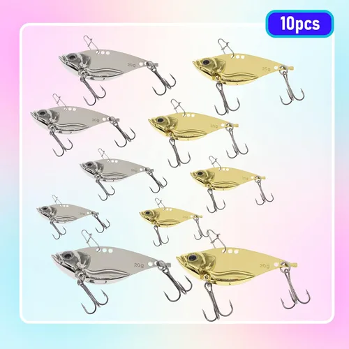 Miniatura 4 de 5 unids/10 señuelos de pesca, cebos de hoja dura de metal VIB, cuchara giratoria de metal cuchara de pesca Crankbaits Swimbaits para trucha Walleye