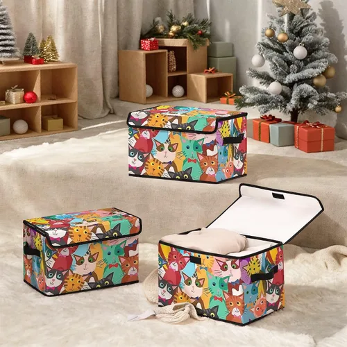Miniatura 6 de Contenedores de almacenamiento apilables para ropa con tapas, organizadores de clóset con estampado de gatos de tela para el hogar y la oficina