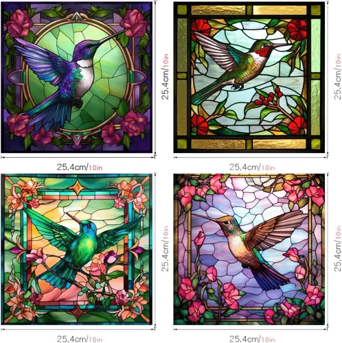 Miniatura 7 de 4 hojas de colibrí de gran tamaño para ventana, adhesivos anticolisión para evitar golpes de pájaros en vidrio, calcomanías de vinilo no adhesivas