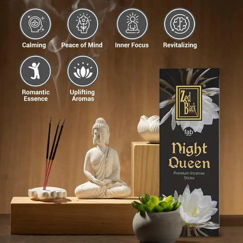 Miniatura 7 de Night Queen - Varitas de incienso 120 unidades Relajación premium Aroma de yoga y meditación ZED BLACK Reina de la noche