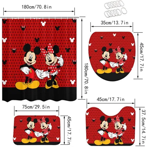 Miniatura 4 de Juego de cortinas de ducha antideslizantes con 4 piezas: incluye cortina de ducha, alfombras, tapa de inodoro y tapete de baño. Cortina de baño