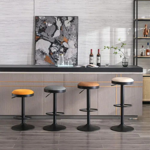 Miniatura 2 de Taburetes de bar sin espalda, taburetes de bar ajustables redondos individuales para encimera de cocina, taburete giratorio de altura de barra, beige