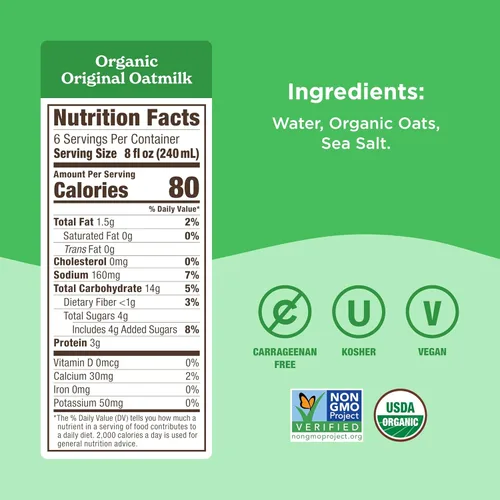 Miniatura 2 de Califia Farms - Leche de avena orgánica original, 48 oz, sin lácteos, a base de plantas, vegana, sin OGM, leche de avena orgánica USDA