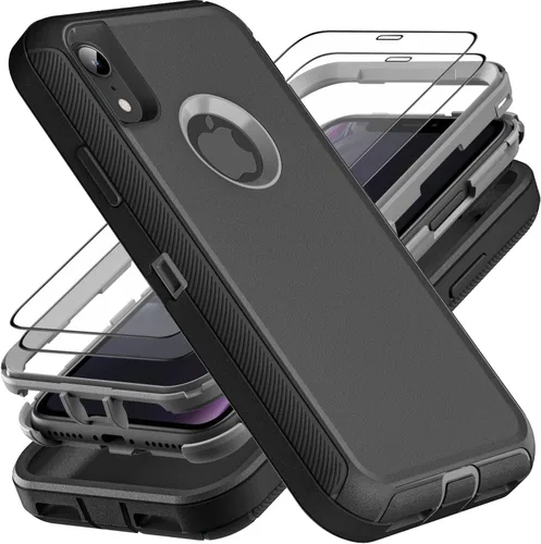 Miniatura 8 de YKHJKLEC para iPhone XR, funda de grado militar 3 en 1 resistente a prueba de golpes/caídas/polvo con 2 piezas de protector de pantalla de vidrio