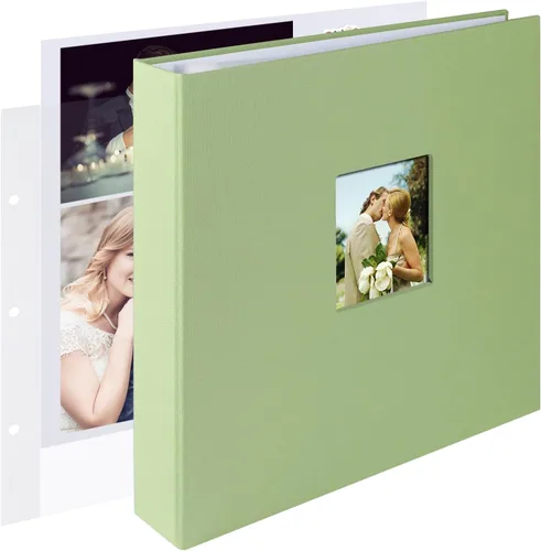 1DOT2 Álbum de fotos de scrapbook DIY grande de 12 x 12 pulgadas con 3 anillos, diario con 30 fundas de plástico, 60 páginas y cubierta de tela para