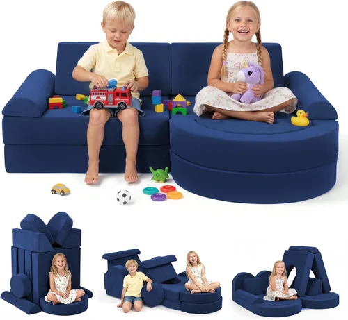 Miniatura 9 de Fvkind Sofá modular de juego para niños, 16 piezas, sofá de construcción para sala de juegos y dormitorio, sofá modular de juegos para niños y gris
